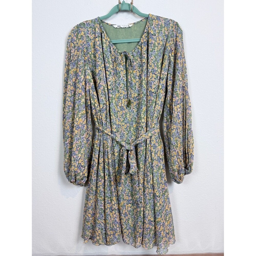 Zara Micro Floral Tie-Front Mini Dress S